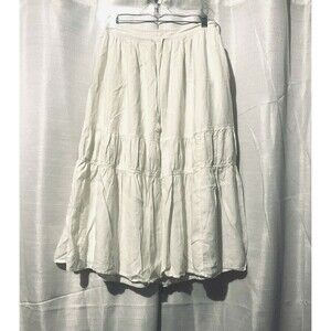 Caslon Women's Large Midi Skirt Linen BEIGE   Pockets  SIZE M